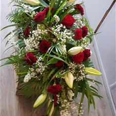 Burgandy and Ivory Casket Spray