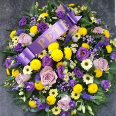 Purple and Yellow Posy Pad Wreath