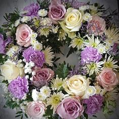 Mixed floral wreath lilac and cream