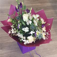 Amethyst &amp; Pearl handtied bouquet gift bag 