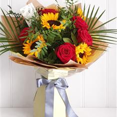 seasonal Sunflower and Red Rose bouquet 