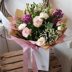 Blush pink Rose and seasonal mixed handtied bouquet 