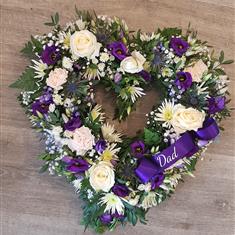 Purple and ivory mixed flower heart