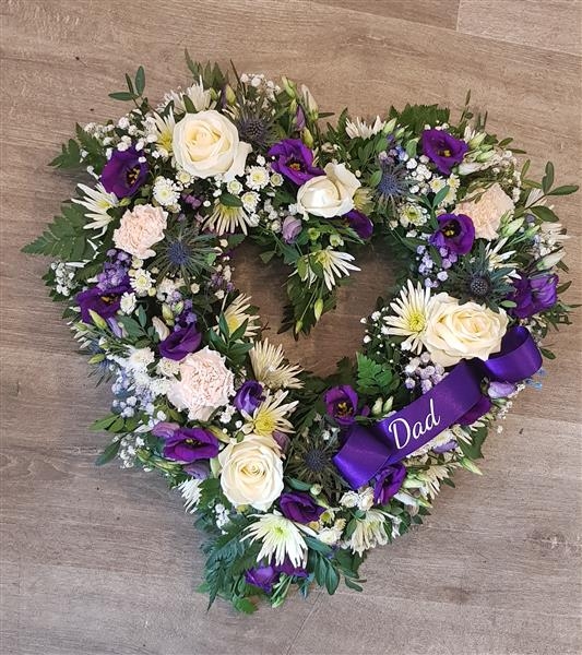 Purple & Ivory Mixed Flower Heart