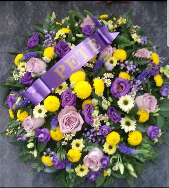 Purple & Yellow Posy Pad Wreath
