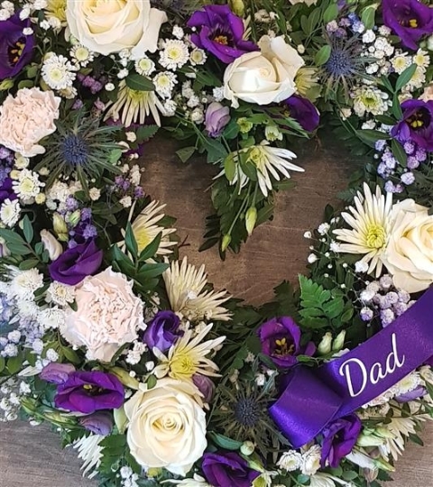 Purple & Ivory Mixed Flower Heart