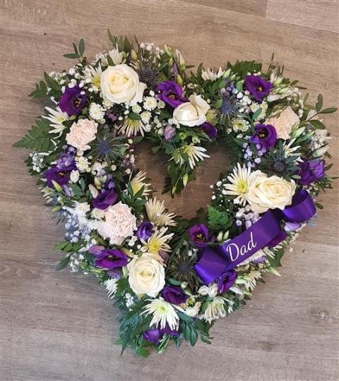 Purple & Ivory Mixed Flower Heart