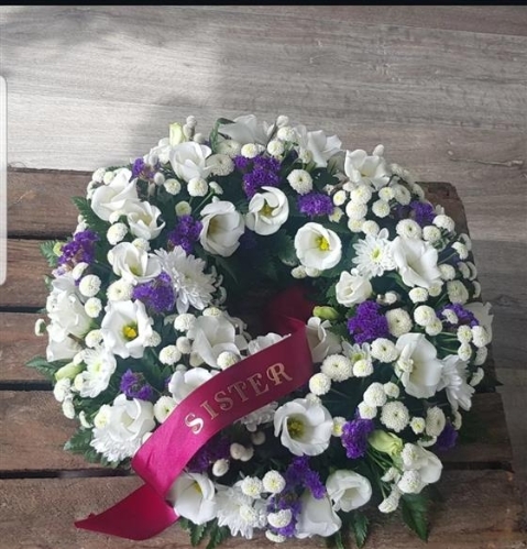 White & Purple Open Wreath
