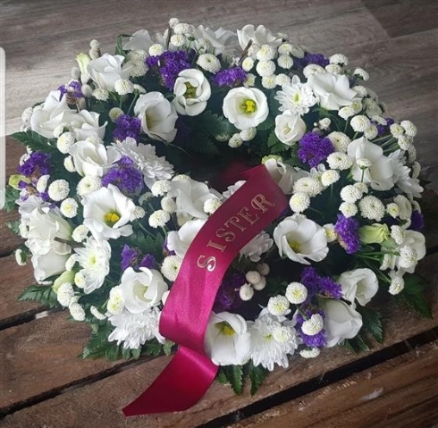 White & Purple Open Wreath